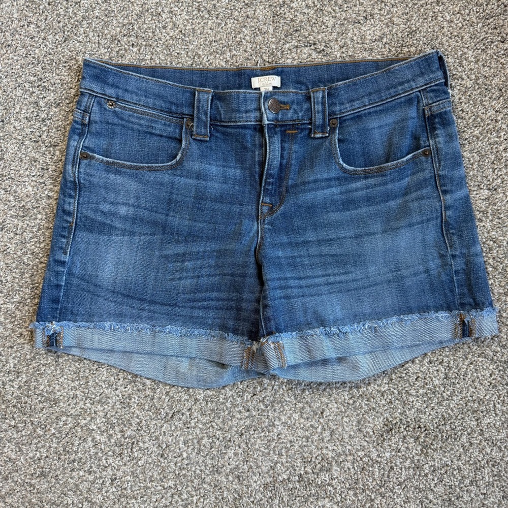 J.Crew‎ Stretch Denim Shorts Medium Wash Raw Hem Women's Size 28